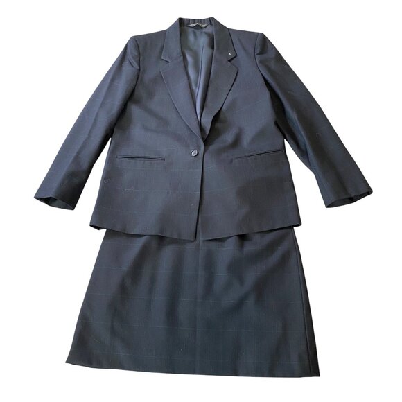 Mark Shale Skirt Suit Navy Plaid Single-Button Blazer Size 14 - Picture 1 of 16